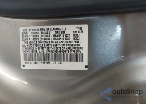2010 Honda Odyssey Lx z USA, uszkodzony, nr VIN 5FNRL3H29AB004878